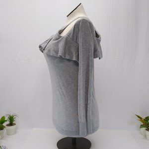 Chelsea 28 Medium Cold Shoulder Sweater Soft Cozy Ruffle Gray Sweater Long Sleev
